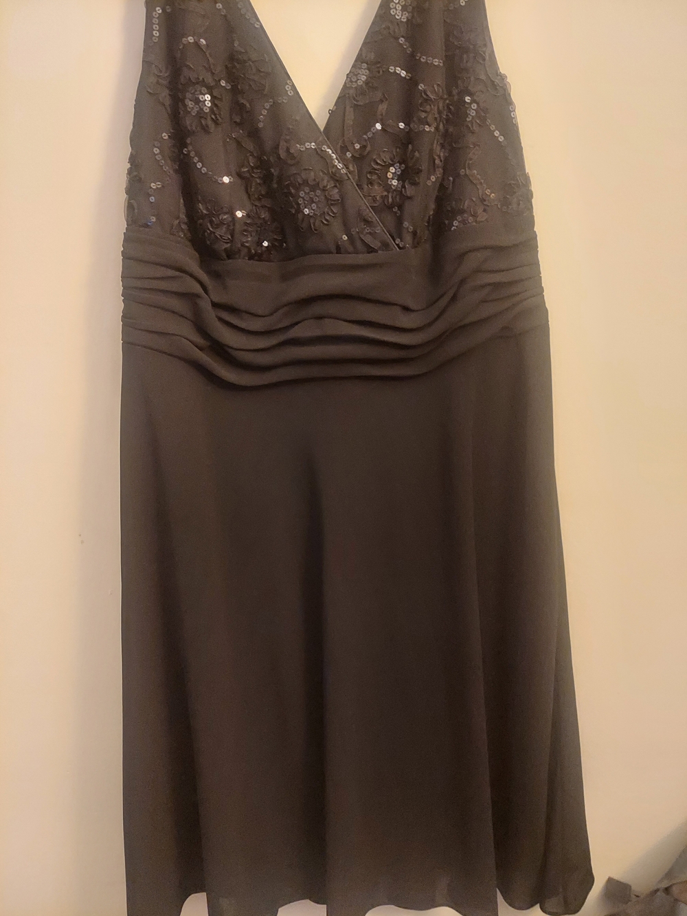 S.L. Fashions Black Sequin V-Neck Evening Dress